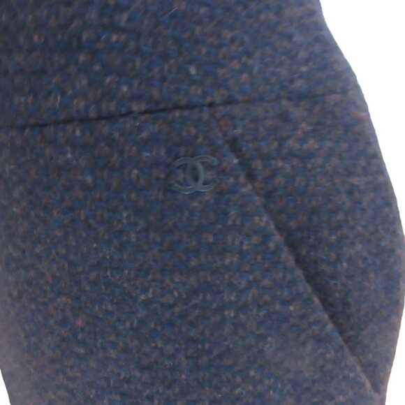 Vintage Chanel 100 Percent Cashmere Knee Length Tweed Brown/Blue Skirt in Sz 40 - Picture 7 of 13